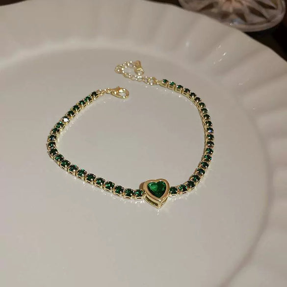 Wholesale Copper Alloy Emerald Crystal Bracelet With Flower Design And Real Gold Electroplated For Women In Geometric Popular Style