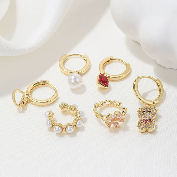Wholesale Copper Animal Style Heart Shape Inlaid Zircon Earrings