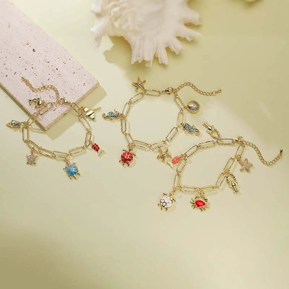 Wholesale Copper Animal Zodiac Dripping Oil Style Bracelet For Women
