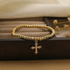 Wholesale Copper Bead Bracelet With Real Goldplated Zircon Cross Geometric Pattern Micro Inlay For Women