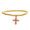 Wholesale Copper Bead Bracelet With Real Goldplated Zircon Cross Geometric Pattern Micro Inlay For Women