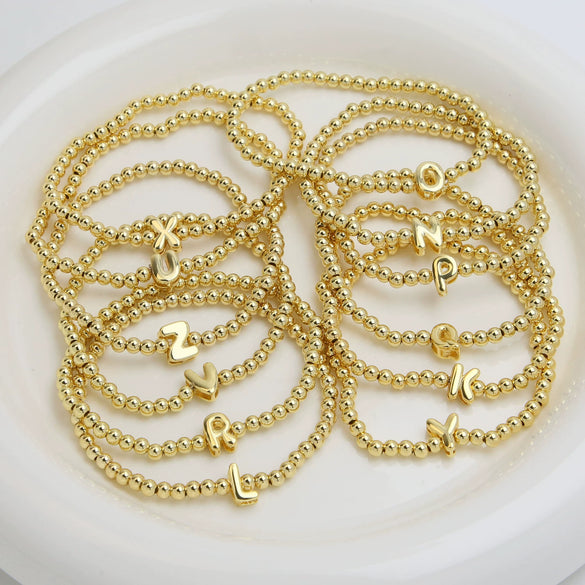 Wholesale Copper Beaded Bracelet With English Letter Pattern And Electroplating Treatment For Women