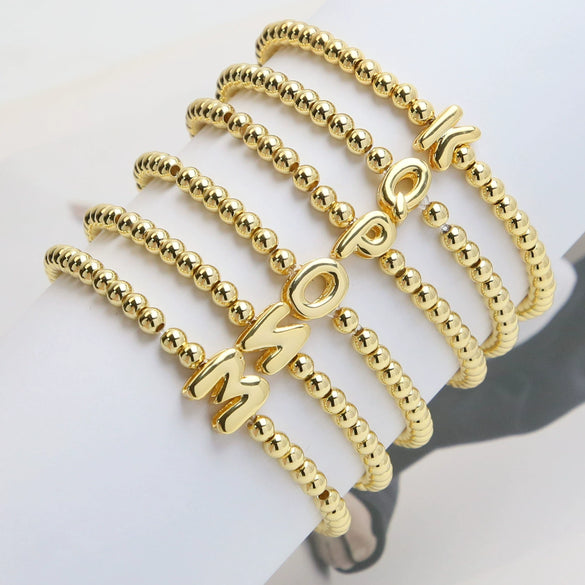 Wholesale Copper Beaded Bracelet With English Letter Pattern And Electroplating Treatment For Women