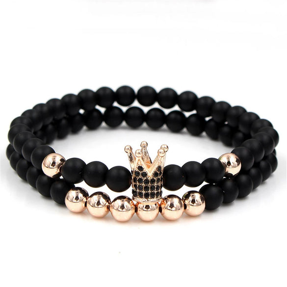 Wholesale Copper Beads Bracelet With Micropaved Zircon Crown Design Exaggerated Retro Style