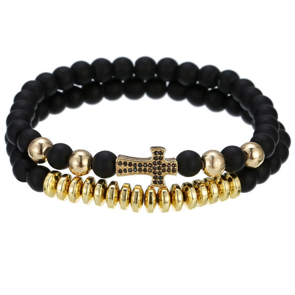 Wholesale Copper Beads Bracelet With Micropaved Zircon Crown Design Exaggerated Retro Style