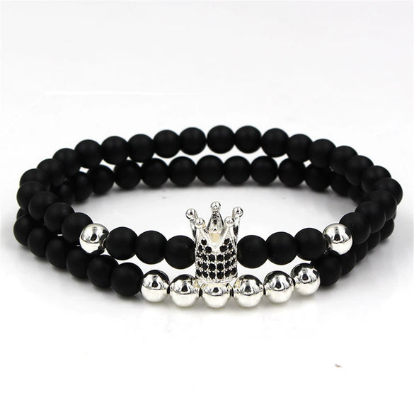 Wholesale Copper Beads Bracelet With Micropaved Zircon Crown Design Exaggerated Retro Style