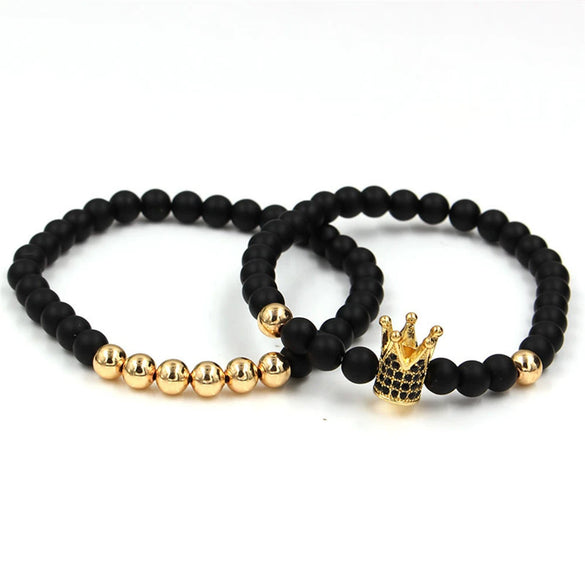 Wholesale Copper Beads Bracelet With Micropaved Zircon Crown Design Exaggerated Retro Style
