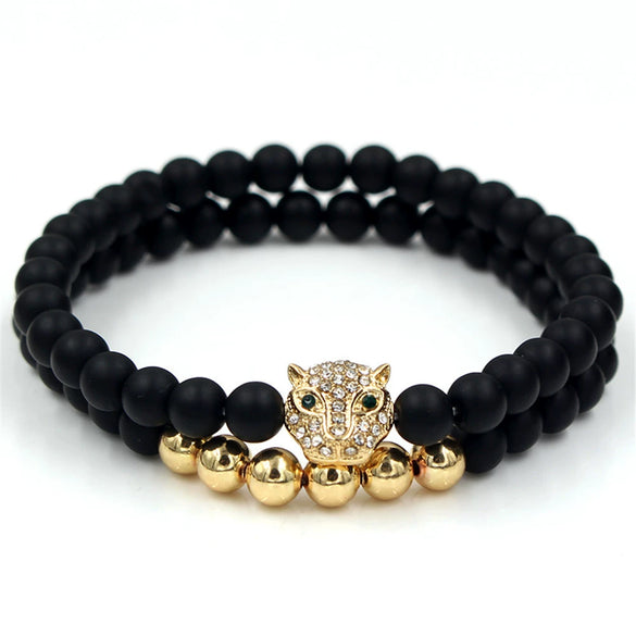 Wholesale Copper Beads Bracelet With Micropaved Zircon Crown Design Exaggerated Retro Style