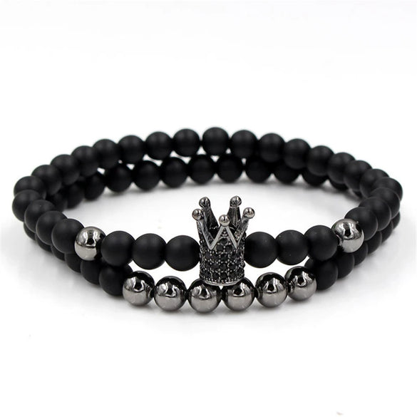 Wholesale Copper Beads Bracelet With Micropaved Zircon Crown Design Exaggerated Retro Style