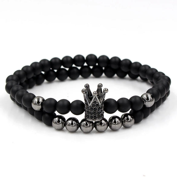 Wholesale Copper Beads Bracelet With Micropaved Zircon Crown Design Exaggerated Retro Style