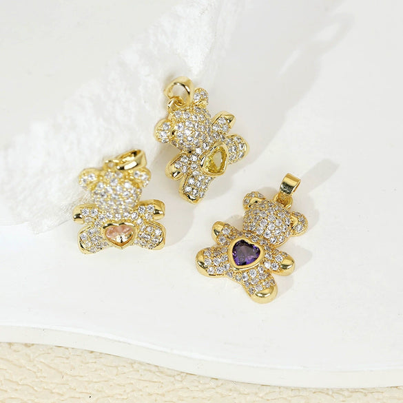 Wholesale Copper Bear Pendant Earrings Jewelry Accessories With Microinlaid Zircon And Electroplating In Cartoon And Animal Style