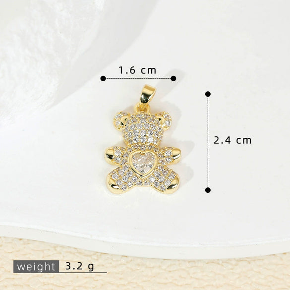 Wholesale Copper Bear Pendant Earrings Jewelry Accessories With Microinlaid Zircon And Electroplating In Cartoon And Animal Style