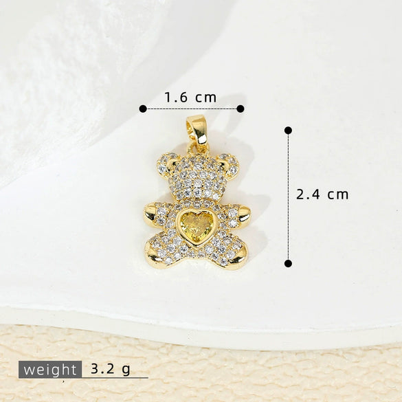 Wholesale Copper Bear Pendant Earrings Jewelry Accessories With Microinlaid Zircon And Electroplating In Cartoon And Animal Style