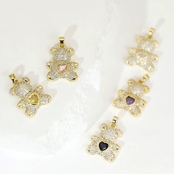 Wholesale Copper Bear Pendant Earrings Jewelry Accessories With Microinlaid Zircon And Electroplating In Cartoon And Animal Style