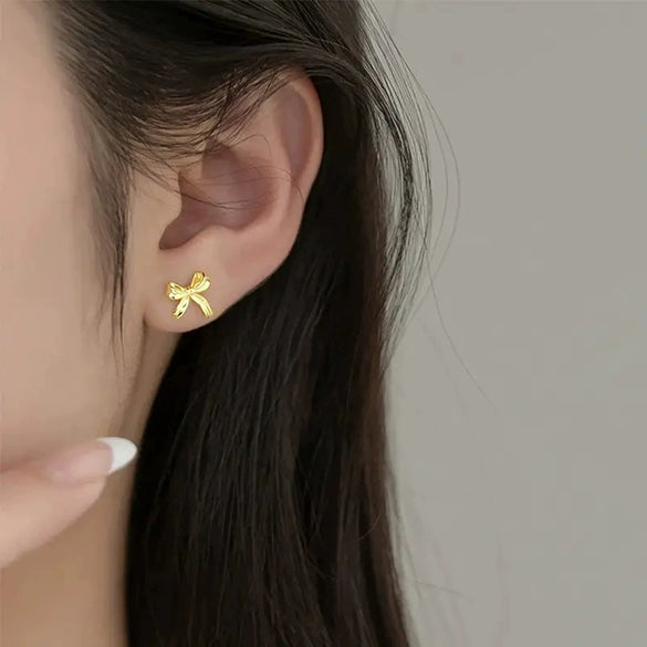 Wholesale Copper Bow Earrings For Women Sweet Style Electroplated Jewelry