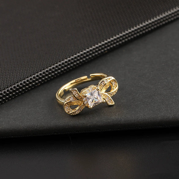 Wholesale Copper Bow Ring Electroplated For Women Retro Cute Style