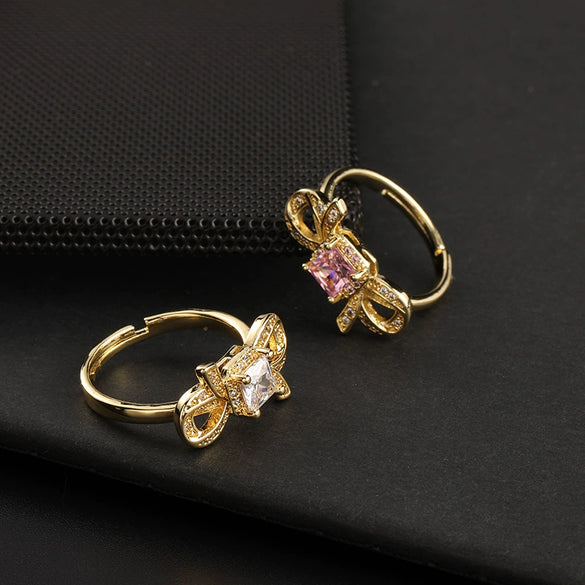 Wholesale Copper Bow Ring Electroplated For Women Retro Cute Style