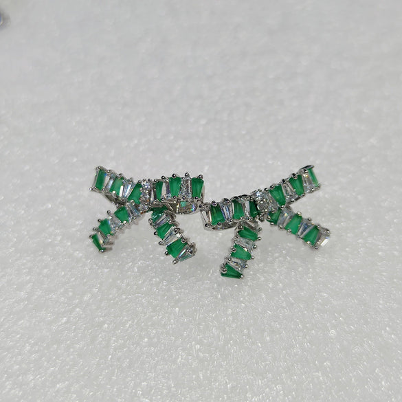 Wholesale Copper Bow Shape Electroplating Zircon Glitter Women's Earrings