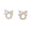 Wholesale Copper Bow Shape Light Luxury Style Zircon Ear Nail Ear Bone Nail Set With Diamonds