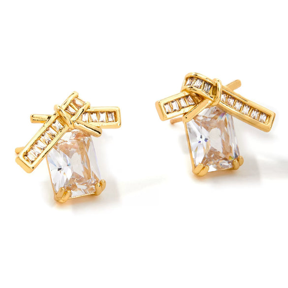 Wholesale Copper Bow Square Geometric Electroplated Earrings For Women