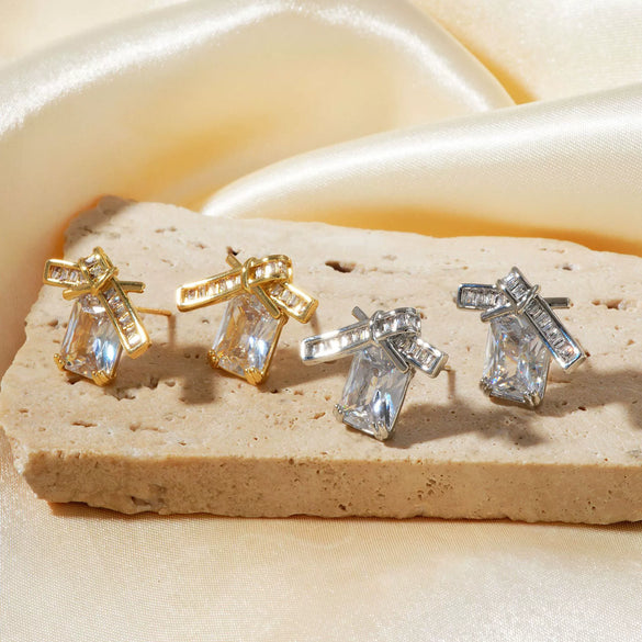 Wholesale Copper Bow Square Geometric Electroplated Earrings For Women