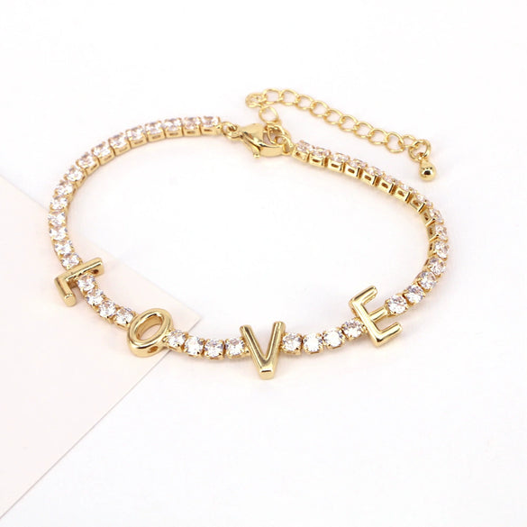 Wholesale Copper Bracelet With Micropaved Zircon And Styling Of Letters Numbers Text Jewelry For Women