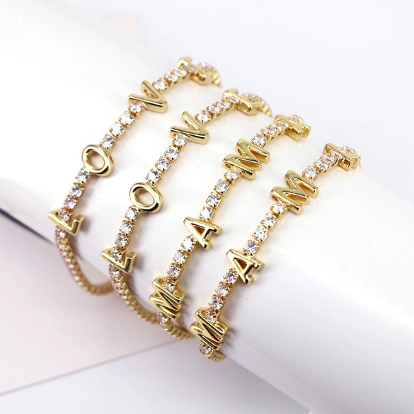 Wholesale Copper Bracelet With Micropaved Zircon And Styling Of Letters Numbers Text Jewelry For Women