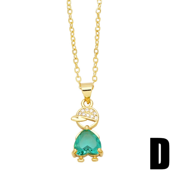 Wholesale Copper Cartoon Character Inlaid Zircon Pendant Necklace With Ochain