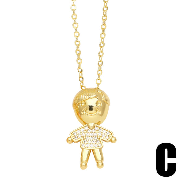 Wholesale Copper Cartoon Character Inlaid Zircon Pendant Necklace With Ochain