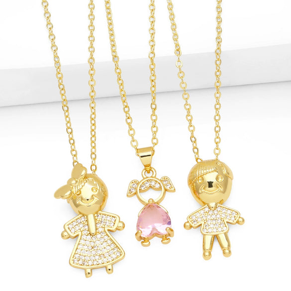 Wholesale Copper Cartoon Character Inlaid Zircon Pendant Necklace With Ochain