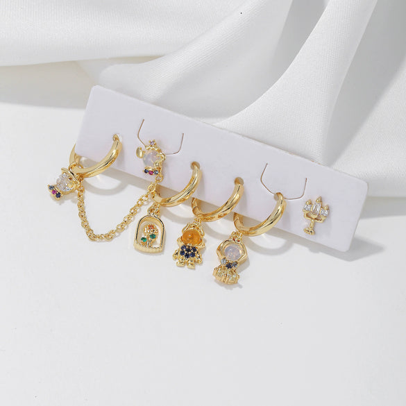 Wholesale Copper Cartoon Characters Animals Zodiac Zircon Tassel Earrings For Women