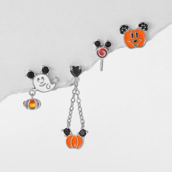 Wholesale Copper Cartoon Ghost And Pumpkin Dripping Oil Micropaved Zircon Earrings Set For Women