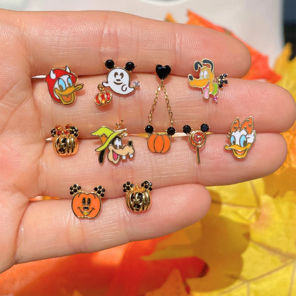 Wholesale Copper Cartoon Ghost And Pumpkin Dripping Oil Micropaved Zircon Earrings Set For Women