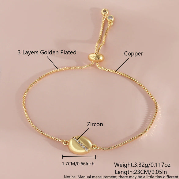Wholesale Copper Coffee Bean Simple Fashionable Drawstring Electroplated Adjustable Women's Bracelet