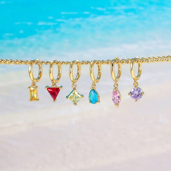 Wholesale Copper Color Geometric Microinlaid Colorful Zircon Ear Buckle Set For Women