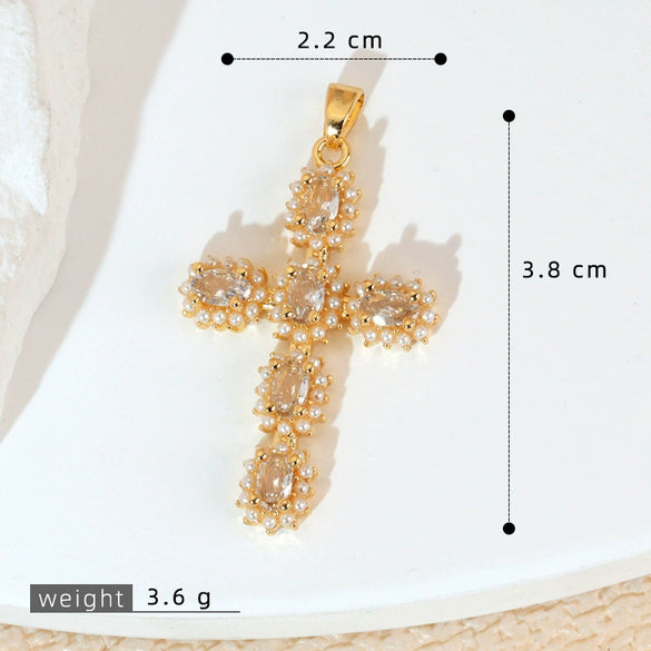 Wholesale Copper Cross Necklace Pendant With Geometric Letters Numbers Text Pattern And Zirconia Design