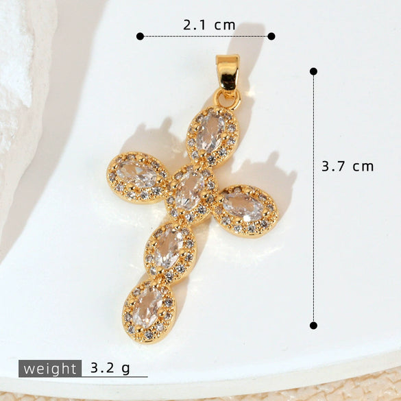 Wholesale Copper Cross Necklace Pendant With Geometric Letters Numbers Text Pattern And Zirconia Design