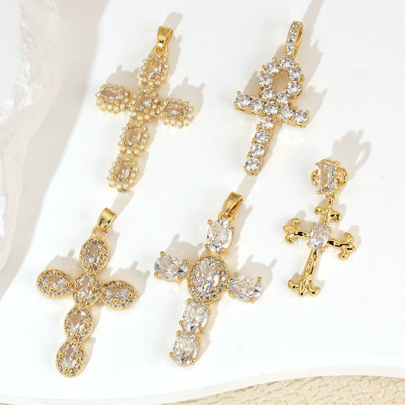 Wholesale Copper Cross Necklace Pendant With Geometric Letters Numbers Text Pattern And Zirconia Design