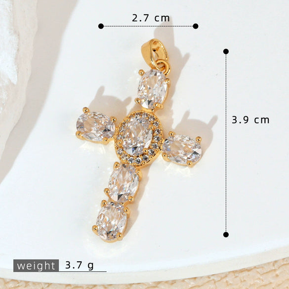 Wholesale Copper Cross Necklace Pendant With Geometric Letters Numbers Text Pattern And Zirconia Design