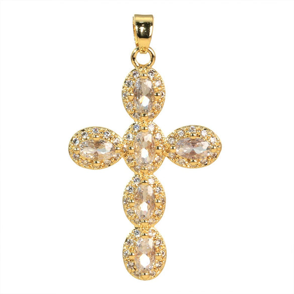 Wholesale Copper Cross Necklace Pendant With Geometric Letters Numbers Text Pattern And Zirconia Design