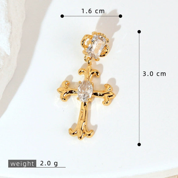 Wholesale Copper Cross Necklace Pendant With Geometric Letters Numbers Text Pattern And Zirconia Design