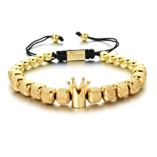 Wholesale Copper Crown Beaded Pineapple Braided Adjustable Unisex Bracelet With Electroplating