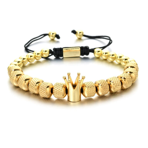 Wholesale Copper Crown Beaded Pineapple Braided Adjustable Unisex Bracelet With Electroplating