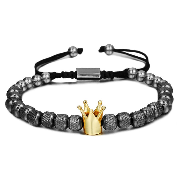 Wholesale Copper Crown Beaded Pineapple Braided Adjustable Unisex Bracelet With Electroplating