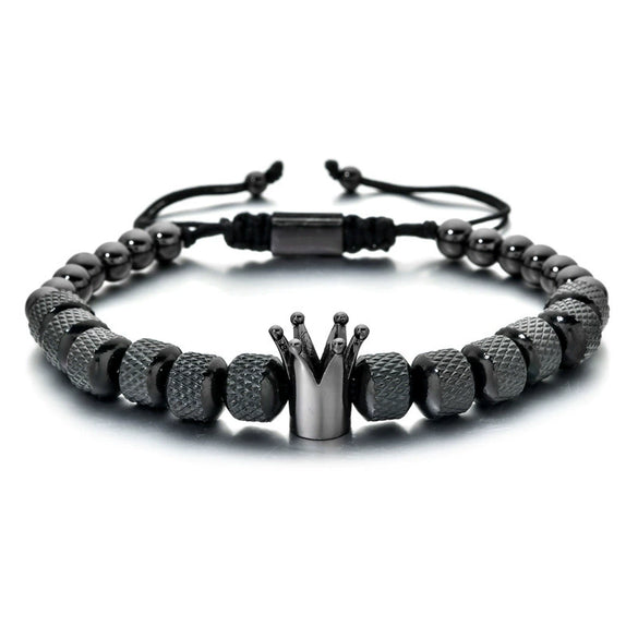 Wholesale Copper Crown Beaded Pineapple Braided Adjustable Unisex Bracelet With Electroplating