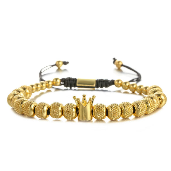 Wholesale Copper Crown Beaded Pineapple Braided Adjustable Unisex Bracelet With Electroplating