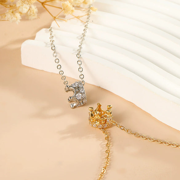 Wholesale Copper Crown Shaped Diamond Set Necklace