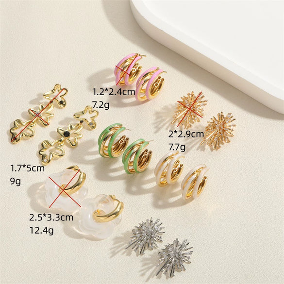 Wholesale Copper Cshaped Tube Electroplated Flower Resin Earrings For Women
