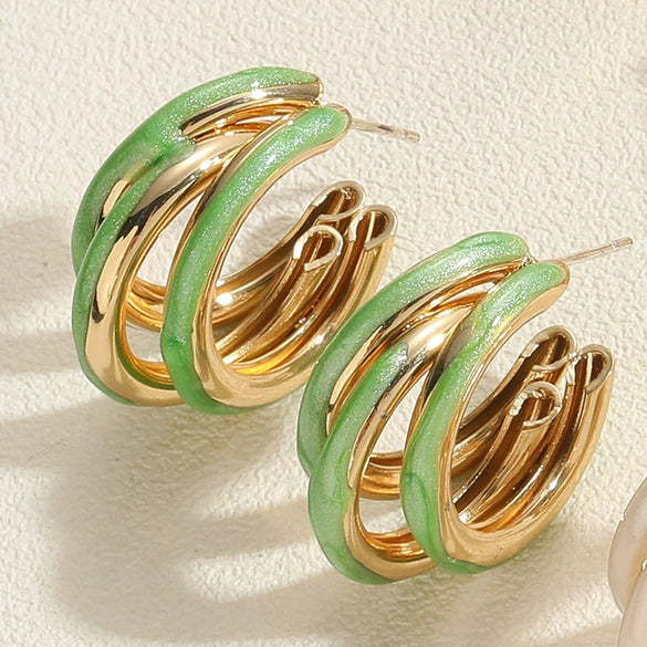 Wholesale Copper Cshaped Tube Electroplated Flower Resin Earrings For Women