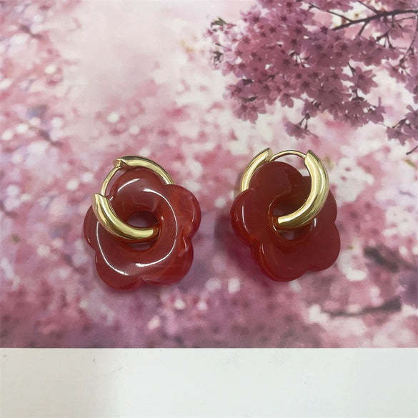 Wholesale Copper Cshaped Tube Electroplated Flower Resin Earrings For Women